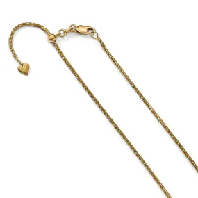 1.3mm, 14k Yellow Gold Adjustable D/C Wheat Chain Necklace, 22 Inch