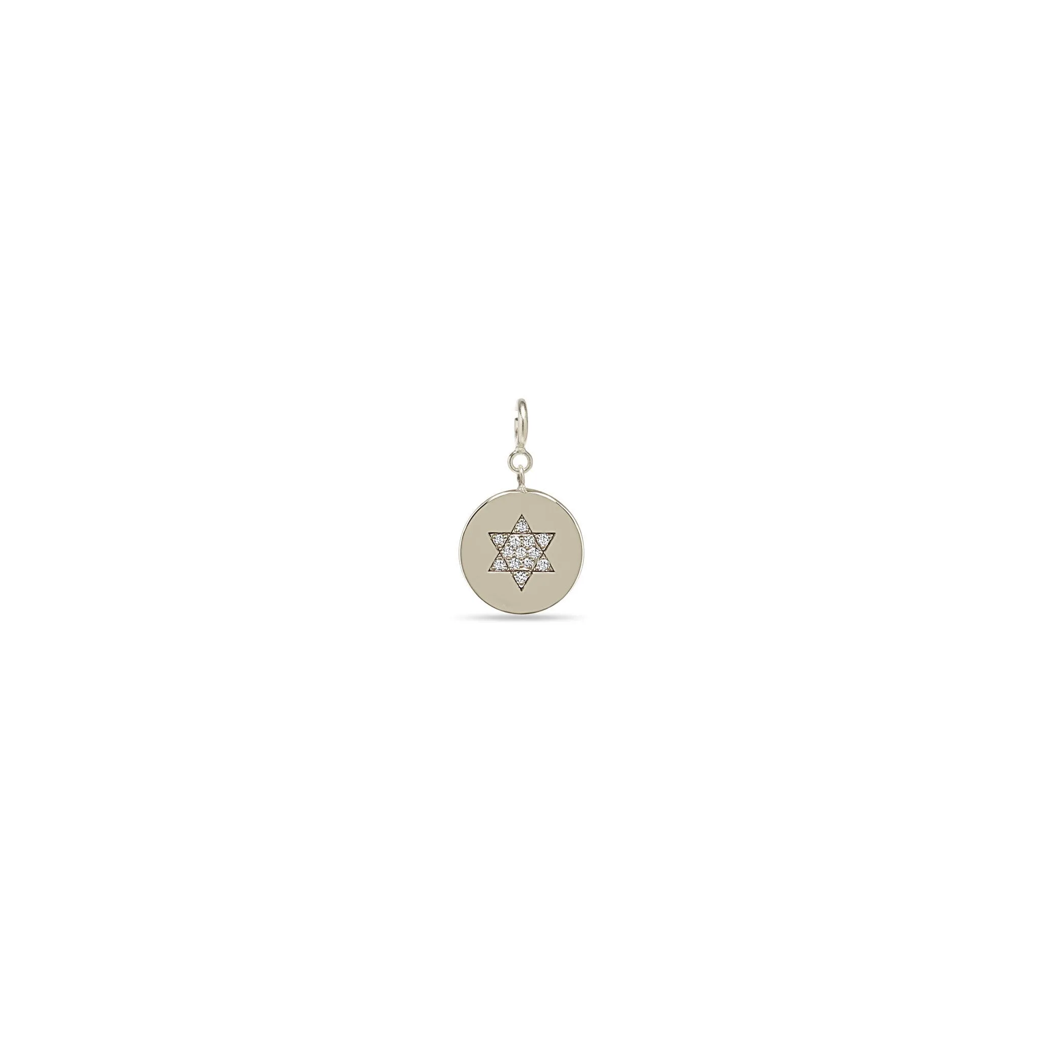 14k Single Pavé Diamond Star of David Disc Charm Pendant