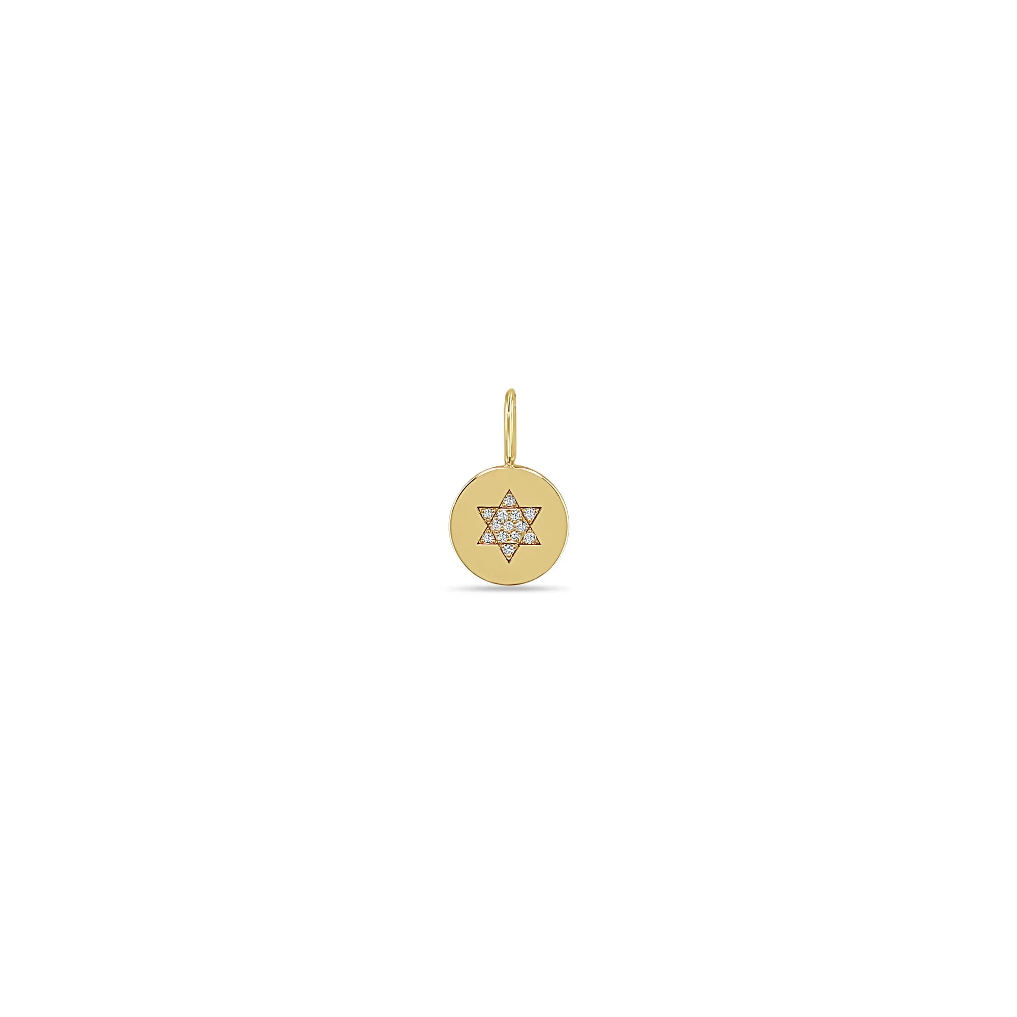 14k Single Pavé Diamond Star of David Disc Charm Pendant