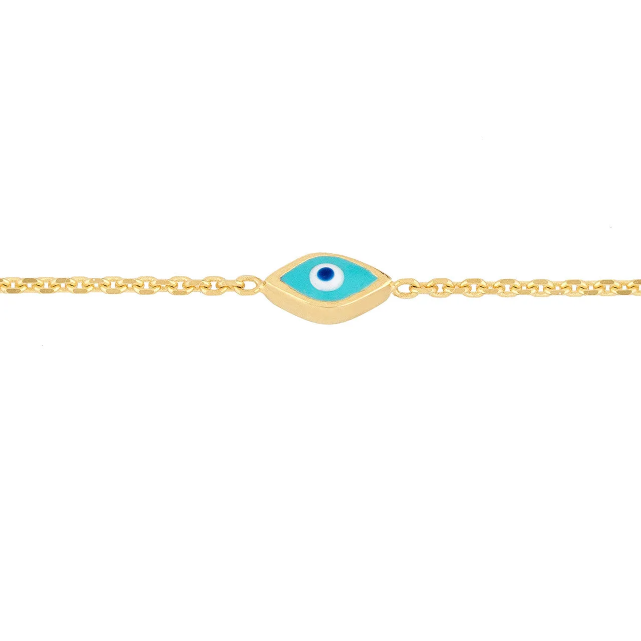 14K Yellow Gold Enamel Evil Eye Station Bracelet