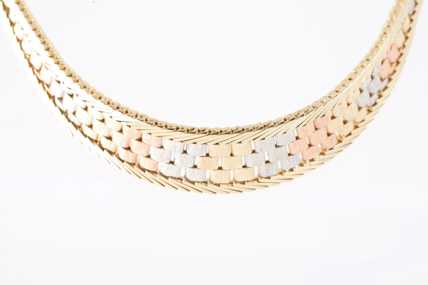 16" 14k Tri-Tone Gold Herringbone Necklace (34.49g.)