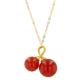 18K Yellow Gold Necklace with Carnelian Cherry-36289