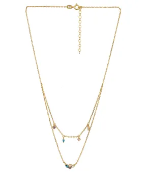 18Kt Gold Plated With Cz Double Chain Necklace