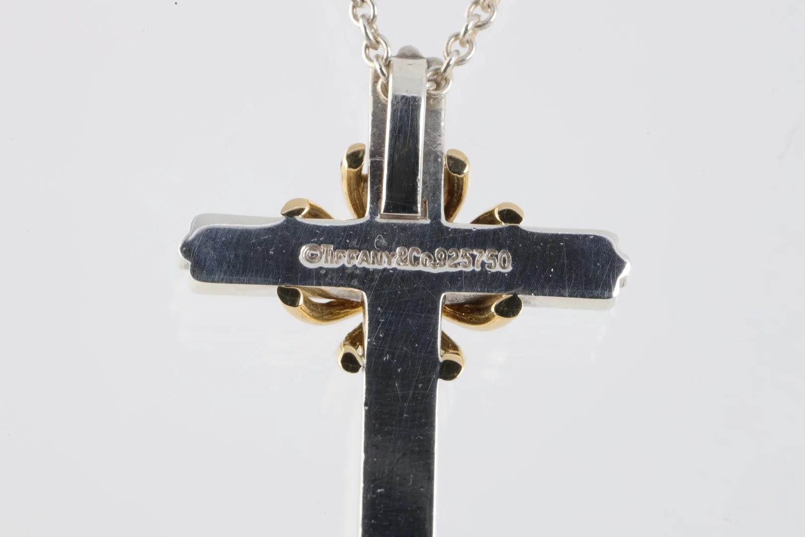 18" Tiffany & Co. 925 Silver & 18k Yellow Gold Cross Pendant Necklace (8.02g.)