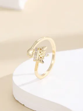 1pc Micro-inlaid Cubic Zirconia Crown & Heart Design Cuff Ring For Women, Fashionable And Simple Style For Index Finger