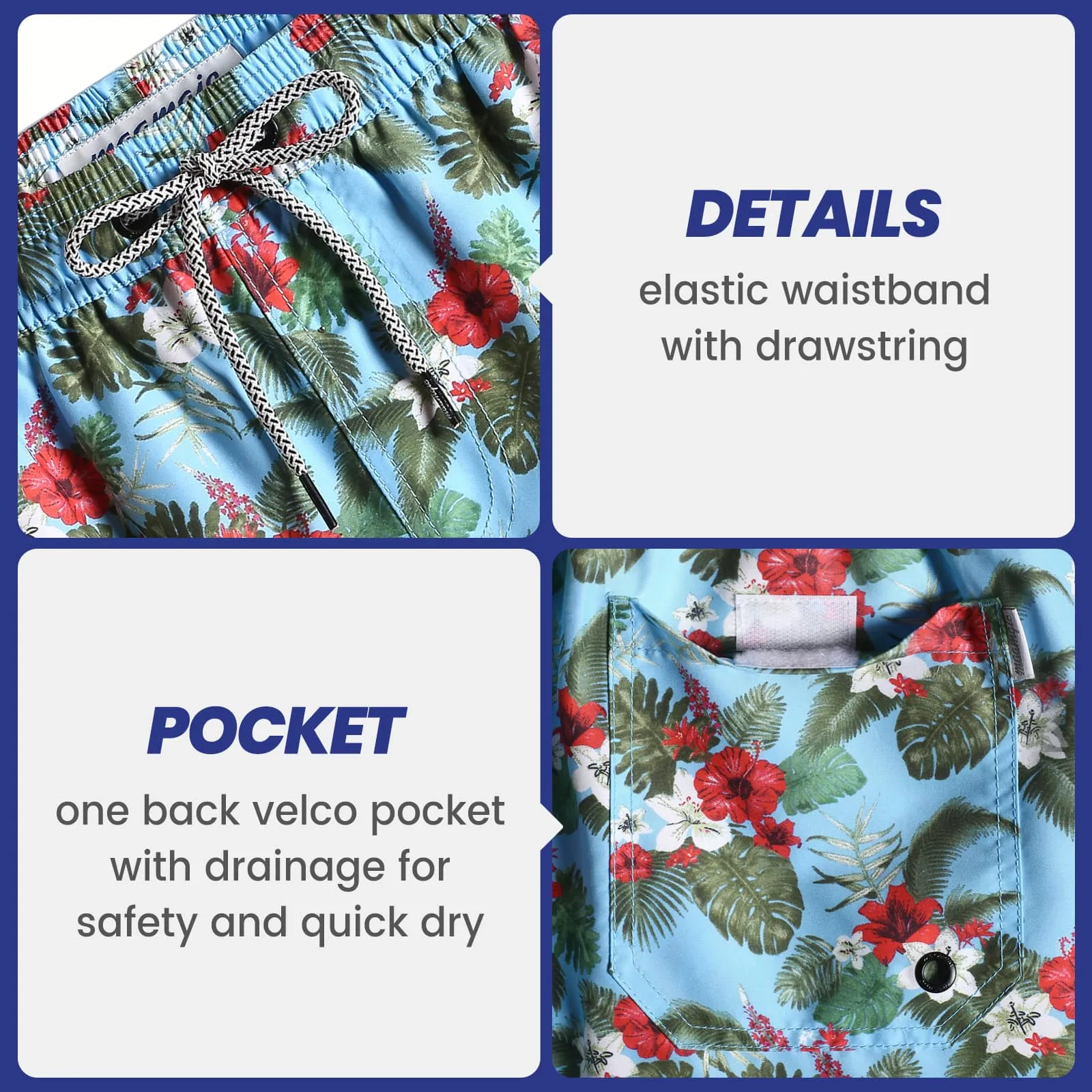 5.5 Inch Inseam Blue Bouquet Swim Trunks