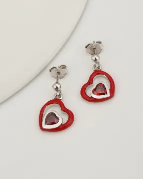 925 Sterling Silver Rhodium Plated And  Cz Enamel Heart Drop Earring For Women