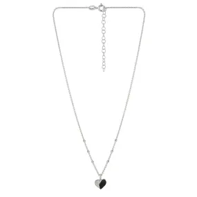 925 Sterling Silver Rhodium Plated And Cz Enamel Heart Pendant With Chain For Women