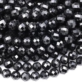 AAA Genuine Natural Black Tourmaline Beads Faceted 4mm 6mm 8mm 10mm Round Beads High Quality Sparkling Black Gemstone 15.5" Strand