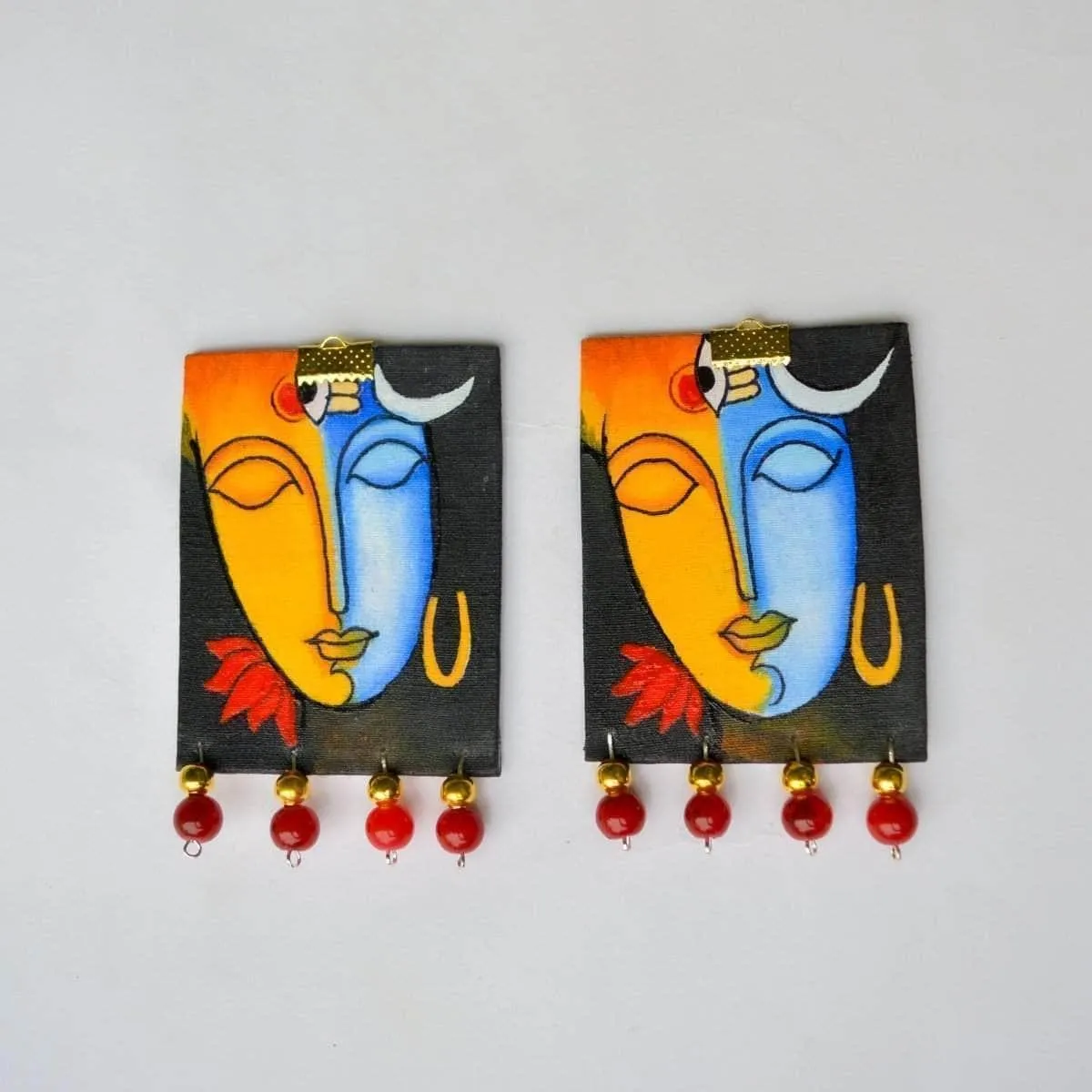 Aarya Handpainted Blue And Yellow (Earrings)