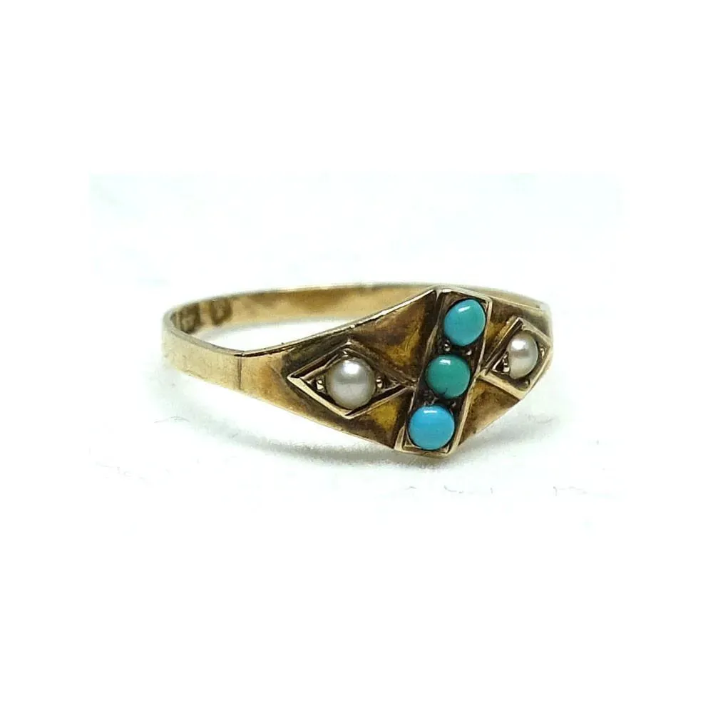 Antique Victorian Turquoise & Pearl 9ct Gold Ring