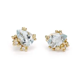 Aquamarine and Diamond Encrusted Studs