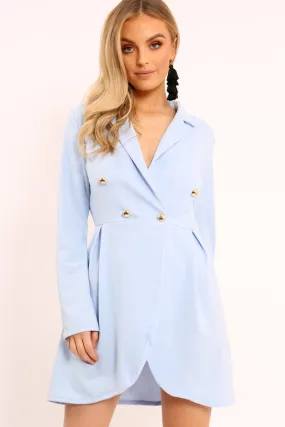 Baby Blue Button Detail Blazer Dress - Kayleigh