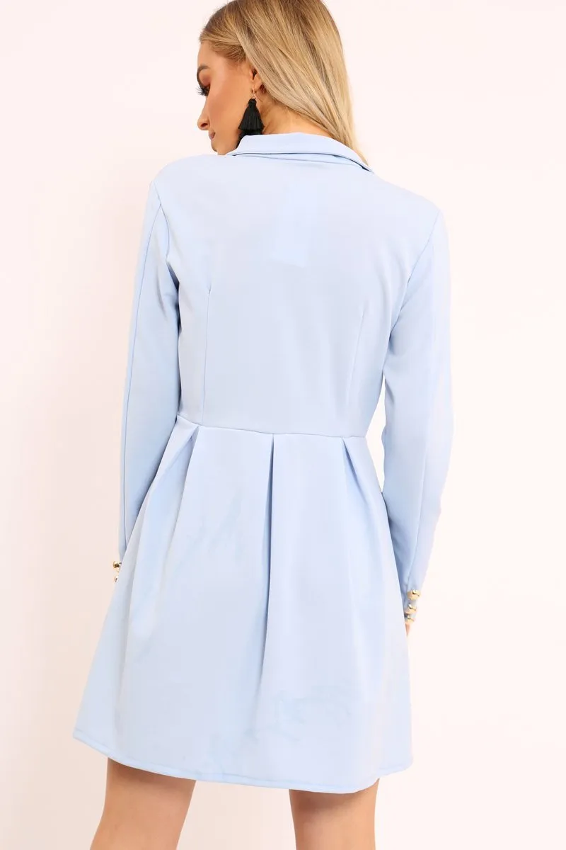 Baby Blue Button Detail Blazer Dress - Kayleigh