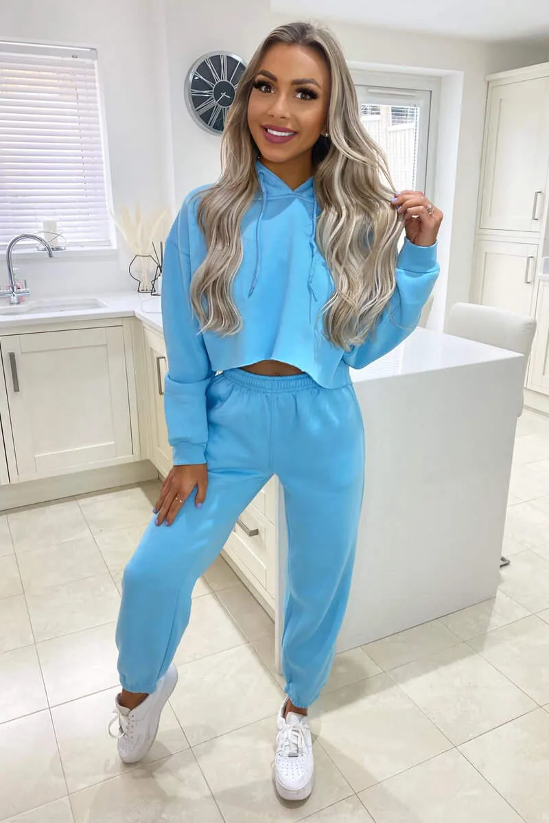 Baby Blue Cropped Hoodie Lounge Set