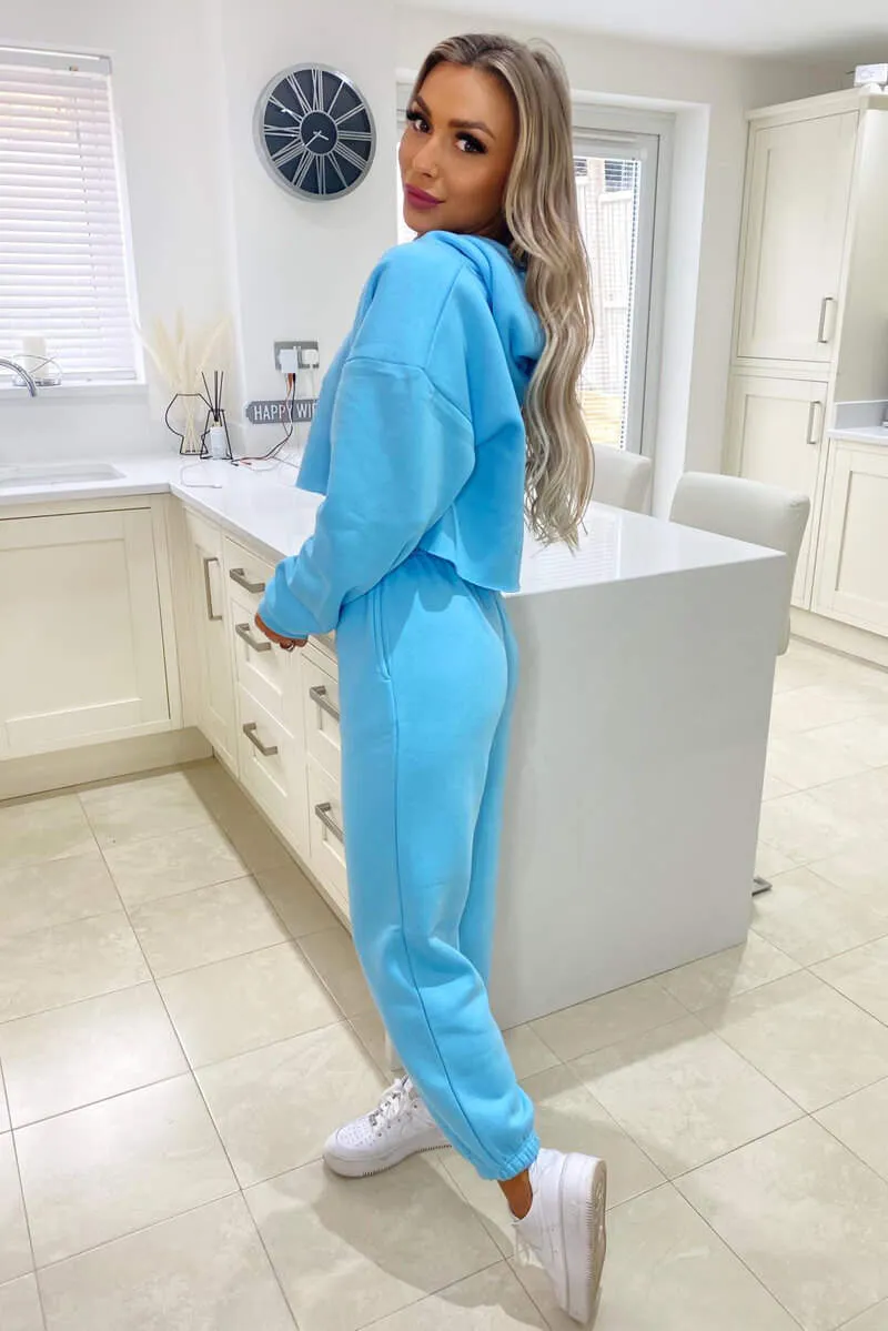 Baby Blue Cropped Hoodie Lounge Set