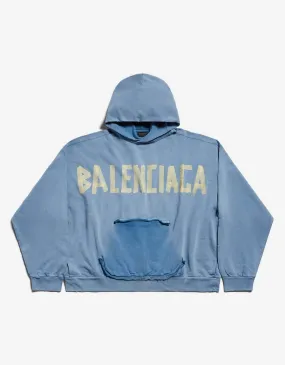 Balenciaga Blue Tape Type Ripped Pocket Large Hoodie