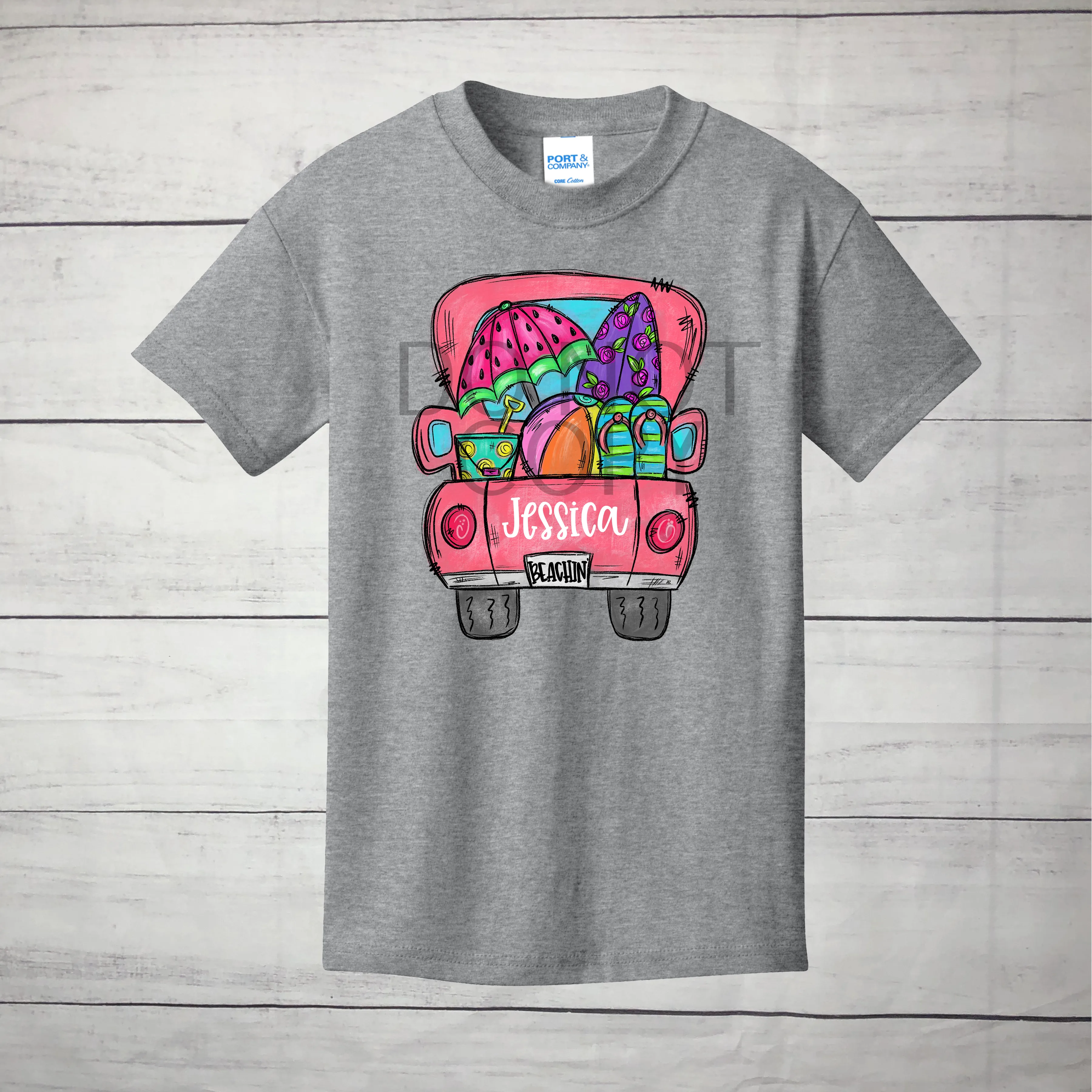 Beach Truck, Pink Graphic Tee - Name Optional - Infant, Toddler, Youth