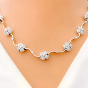 Beautiful Floral Vine Diamond   18k Gold Necklace Set