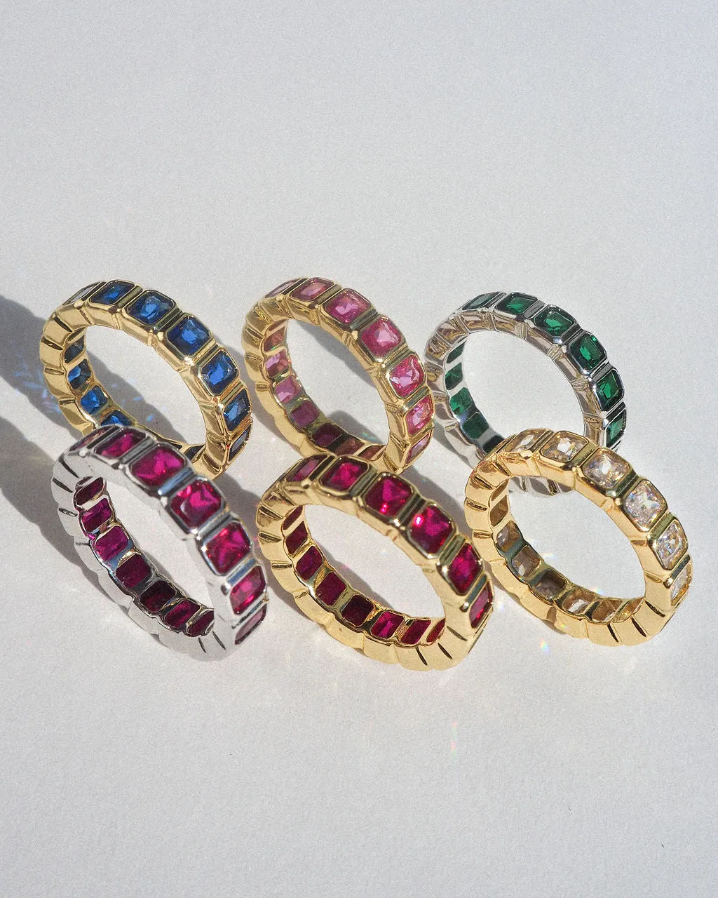 Bezel Emerald Ballier Ring- Pink- Silver