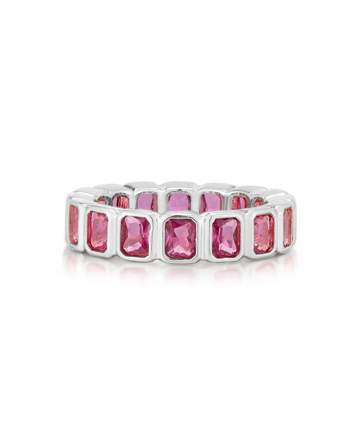 Bezel Emerald Ballier Ring- Pink- Silver