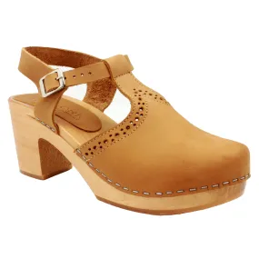 BJORK CLARA Swedish Wooden Clogs in Camel Nubuck