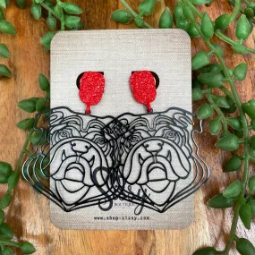 BLACK AND RED BULLDOG EARRINGS