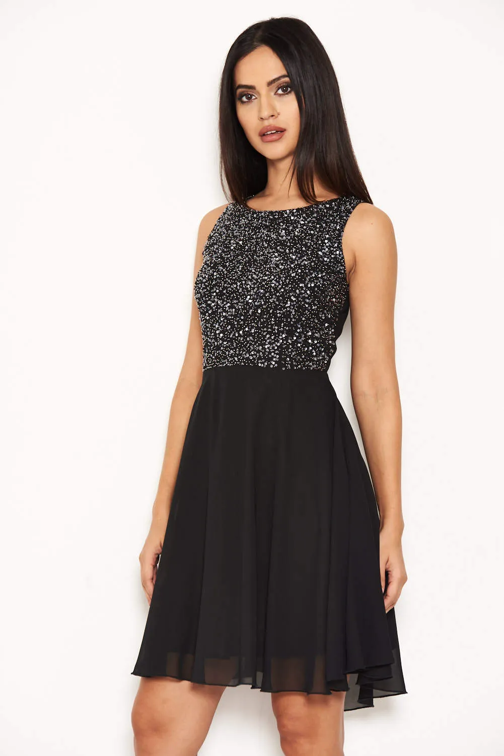 Black Embellished Skater Dress