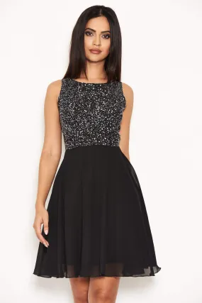 Black Embellished Skater Dress