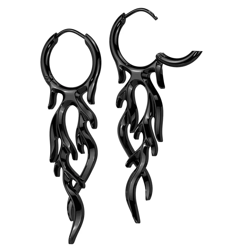 Black PVD Flame Stainless Steel Hoop Earrings