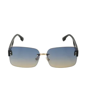 Black With Gold Toned Rectangle Unisex Sunglass With Uv Protected Lens