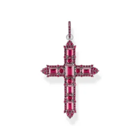 Blackened cross pendant with ruby red stones