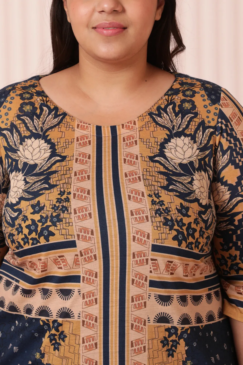 Blue Mustard Printed Ethnic Kurta