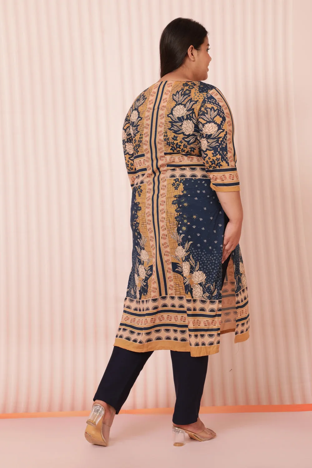 Blue Mustard Printed Ethnic Kurta