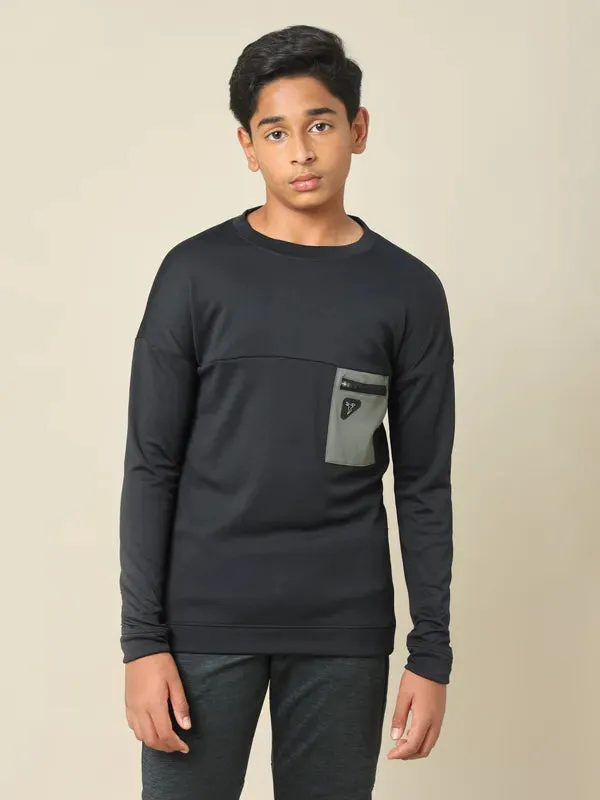 Boys Solid Slim Fit Crew Neck Pullover with TECHNO DRY