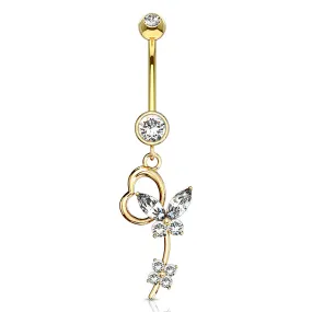 Butterfly Heart Navel Ring in 14K Yellow Gold