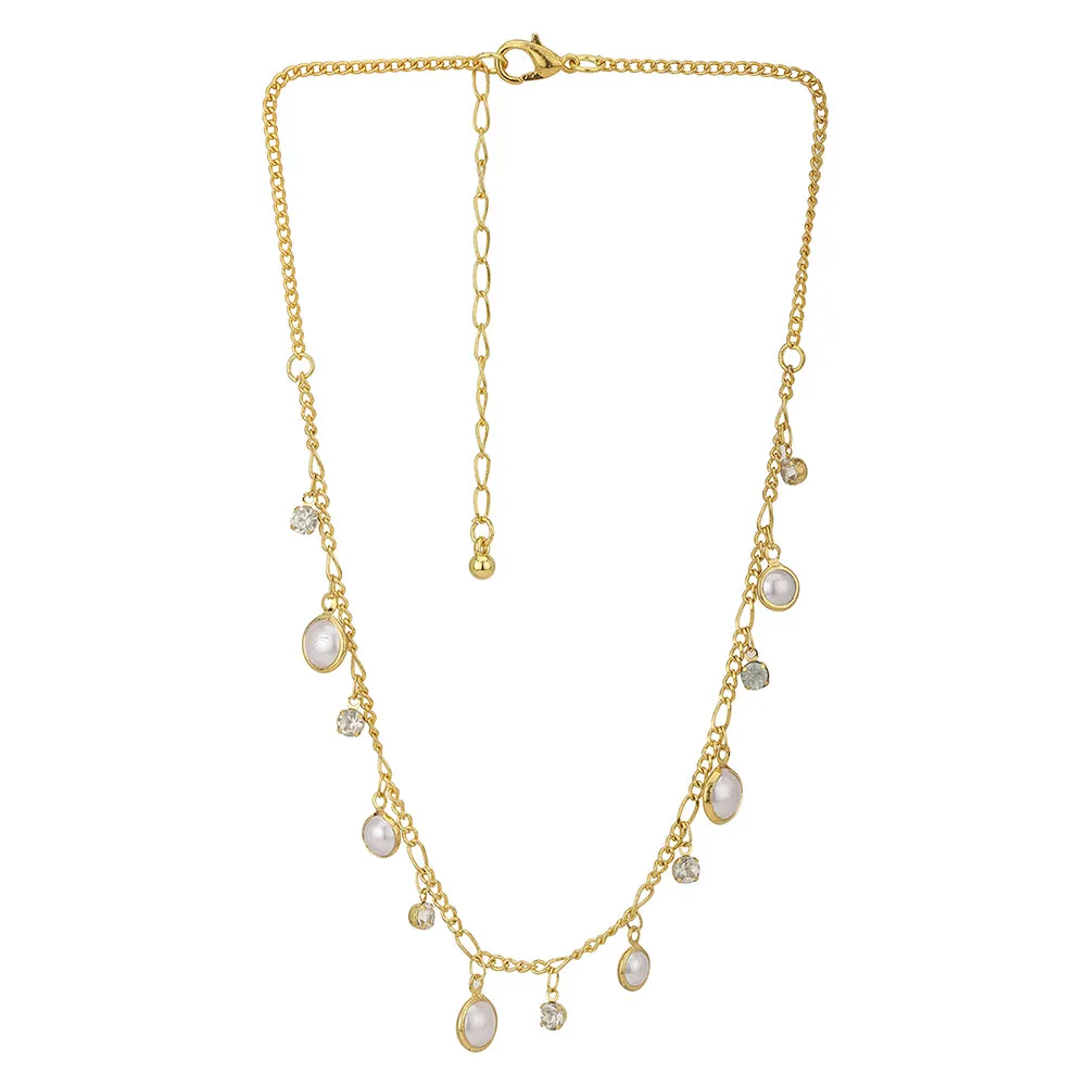 Carlton London Gold-Plated & White Cz Studded Charm Necklace Fjn3879