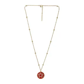 Carlton London Red Gold-Plated Cz-Studded Star-Shaped Enamelled Necklace Fjn3349