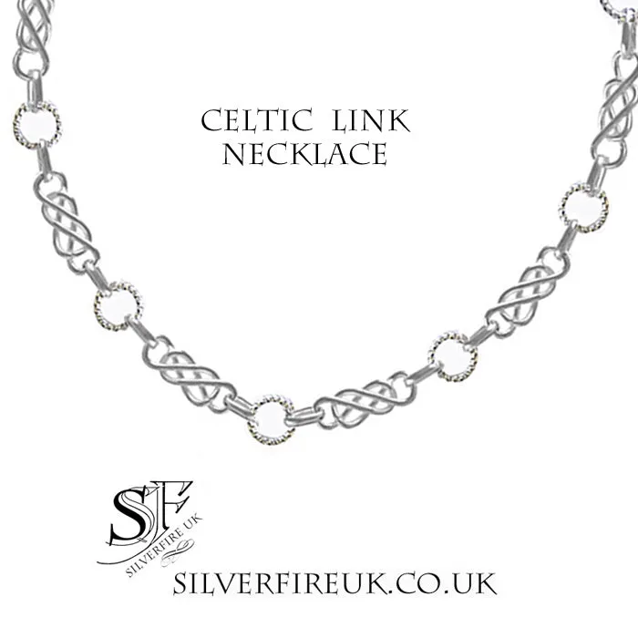 Celtic Link Necklace, Sterling Silver Full Length Celtic Knot Chain