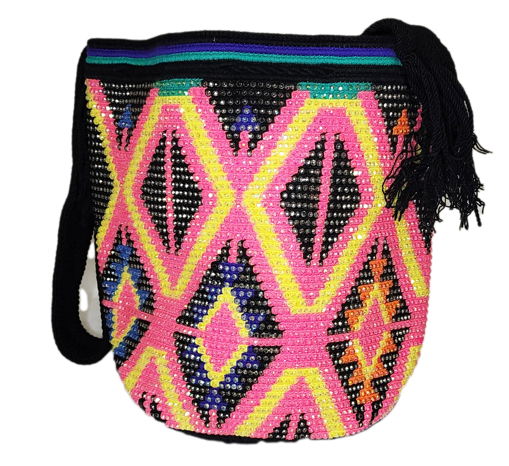 Charlie Handmade Crochet Wayuu Mochila Bag with Crystals