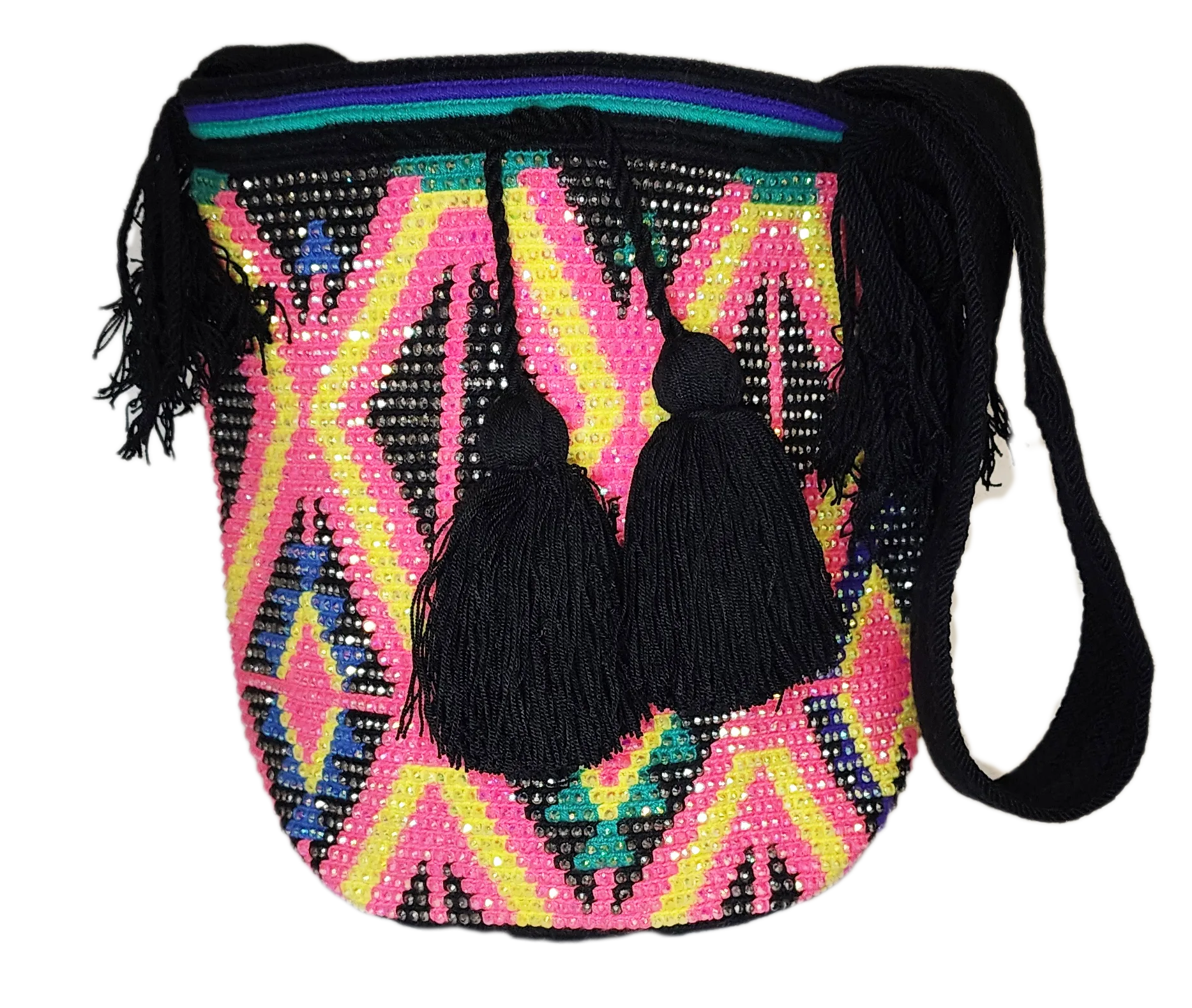 Charlie Handmade Crochet Wayuu Mochila Bag with Crystals