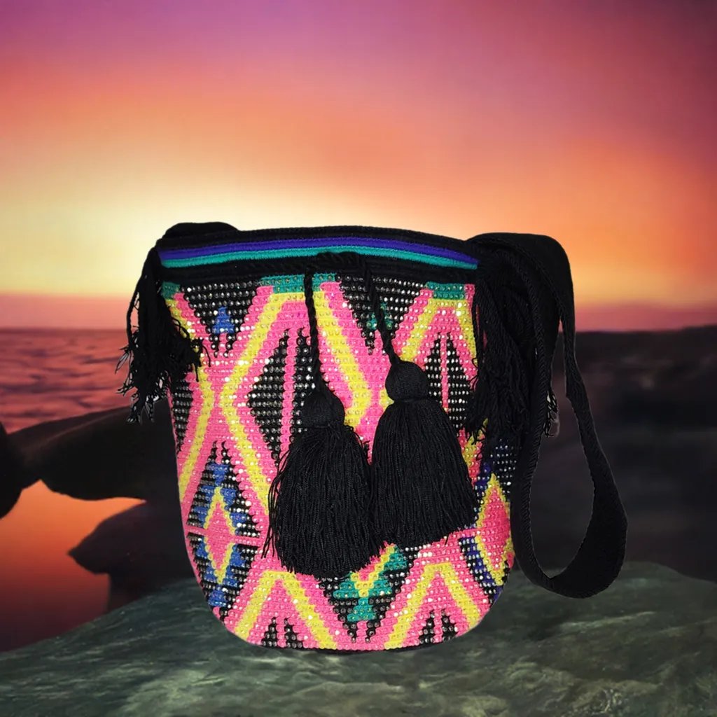 Charlie Handmade Crochet Wayuu Mochila Bag with Crystals