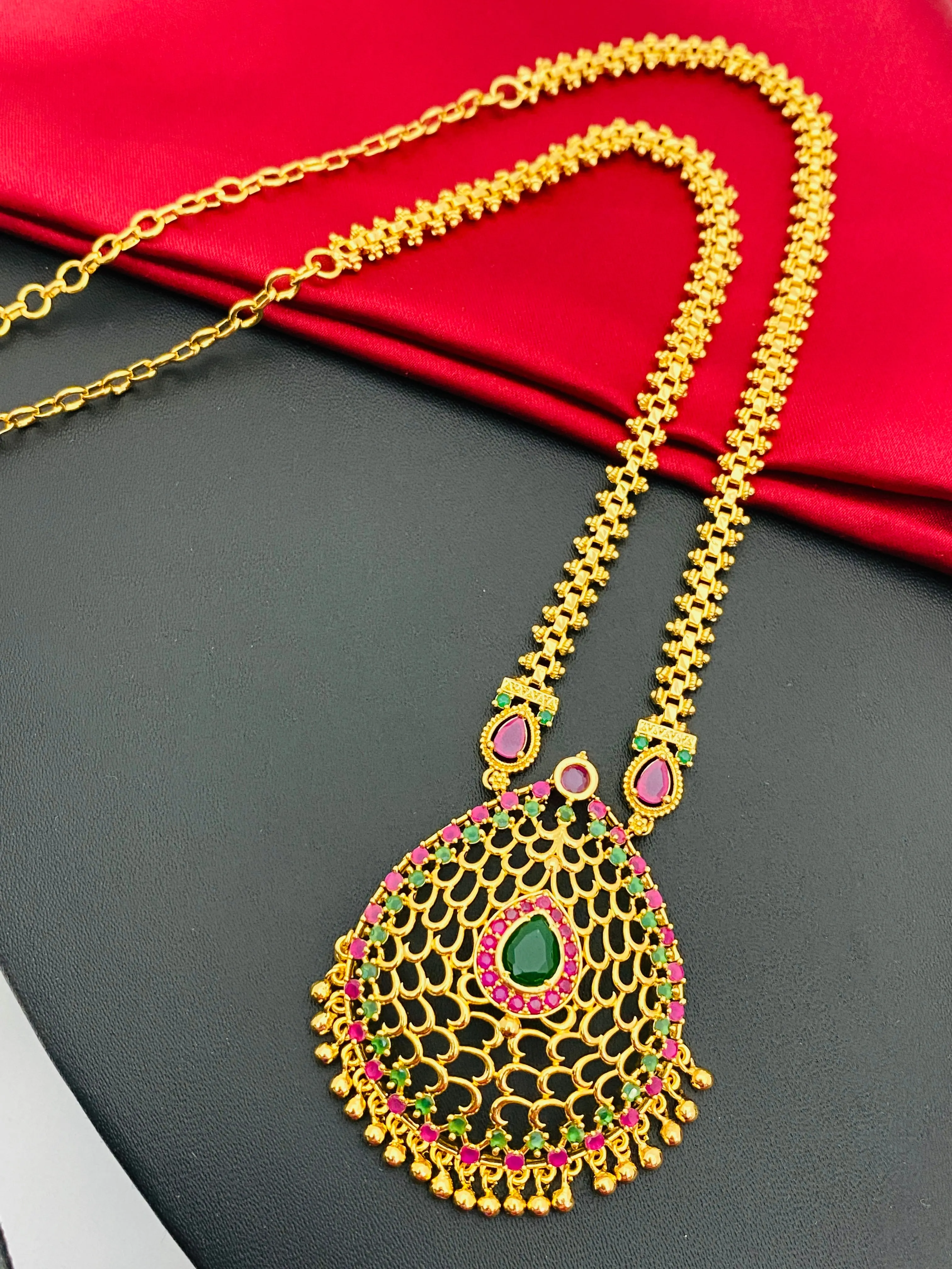 Charming Gold Plated Multi Color Long Chain