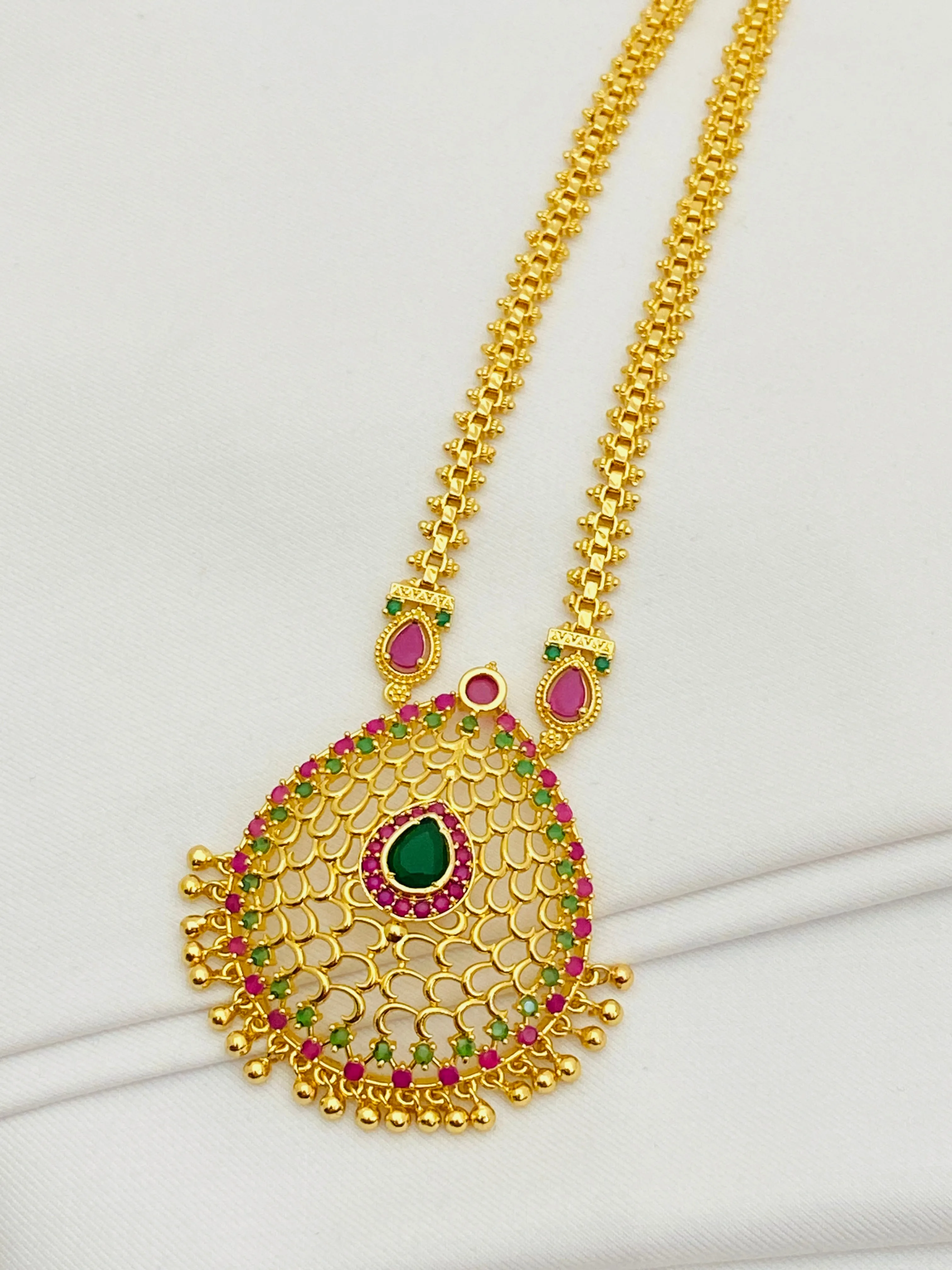 Charming Gold Plated Multi Color Long Chain