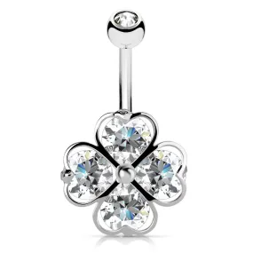 Crystal Clover Navel Bar