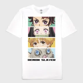 Demon Slayer - Group Eyes 4 Panel White Tee