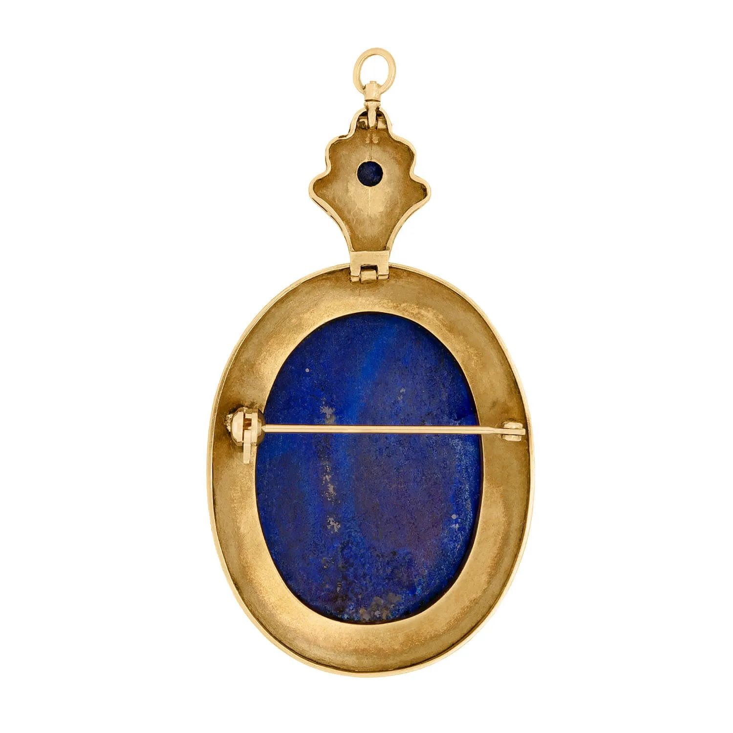 Edwardian 14k Lapis Cameo with Enamel Frame Pendant/Pin