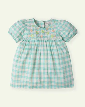 Embroidered Aqua Check Top