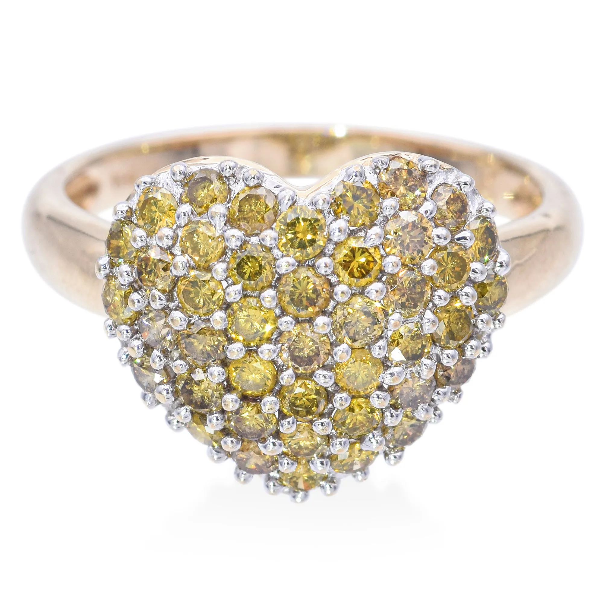 Estate 14K Yellow Gold 0.84 TCW Yellow Diamond Heart Band Ring Size 7