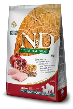 Farmina N&D Natural & Delicious Ancestral Grain Chicken & Pomegranate Medium & Maxi Senior Dry Dog Food